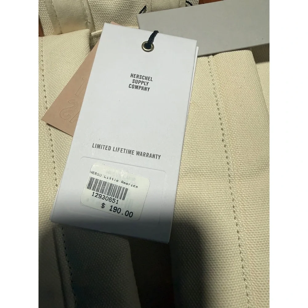 Herschel Little America Backpack Heavyweight Canvas Cream Tan Leather NWT $190